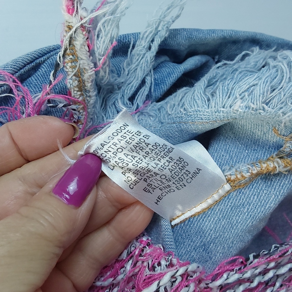 Umgee| Womens Denim Blue/ Pink Shaket Jacket Fringe Western Cowgirl Sz. XL - Picture 4 of 8